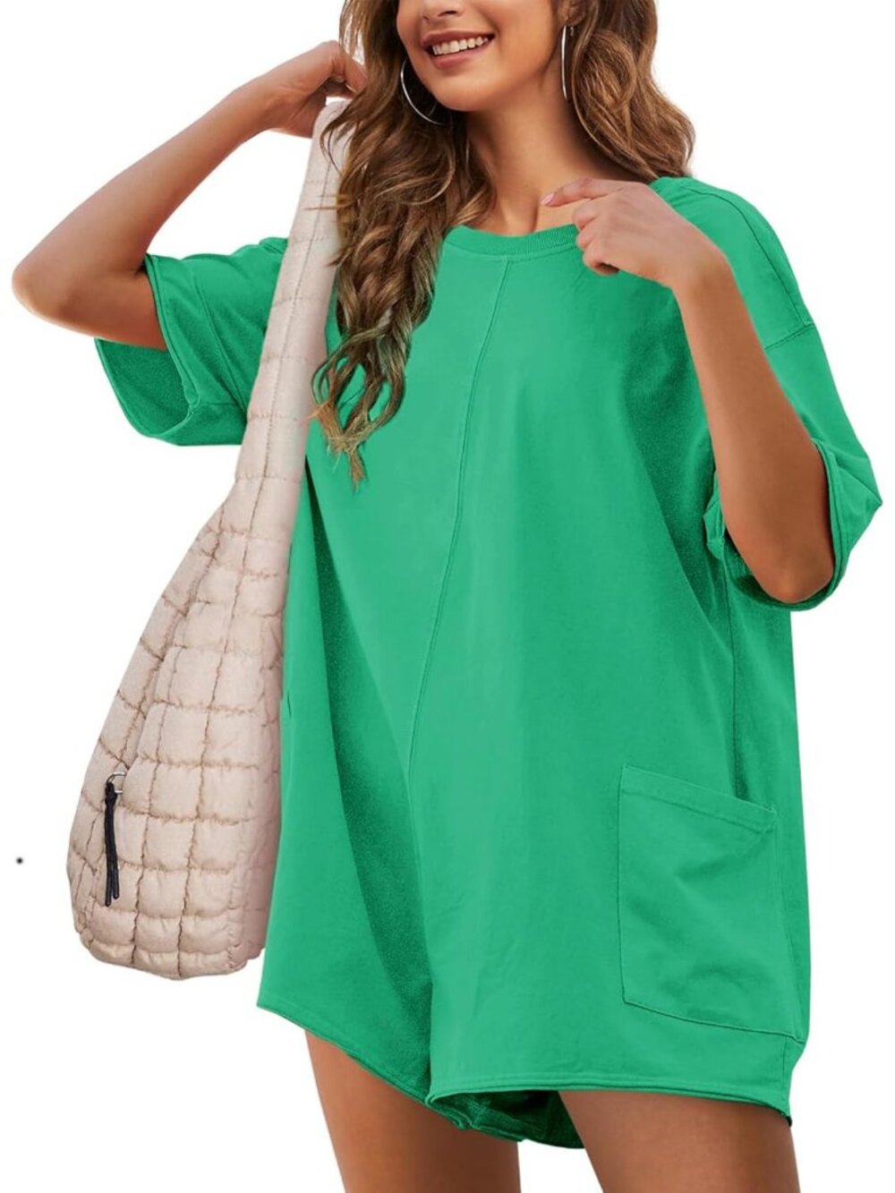 Women's Green Casual Oversized Athletic Overall Workout Hot Shot Tee Romper